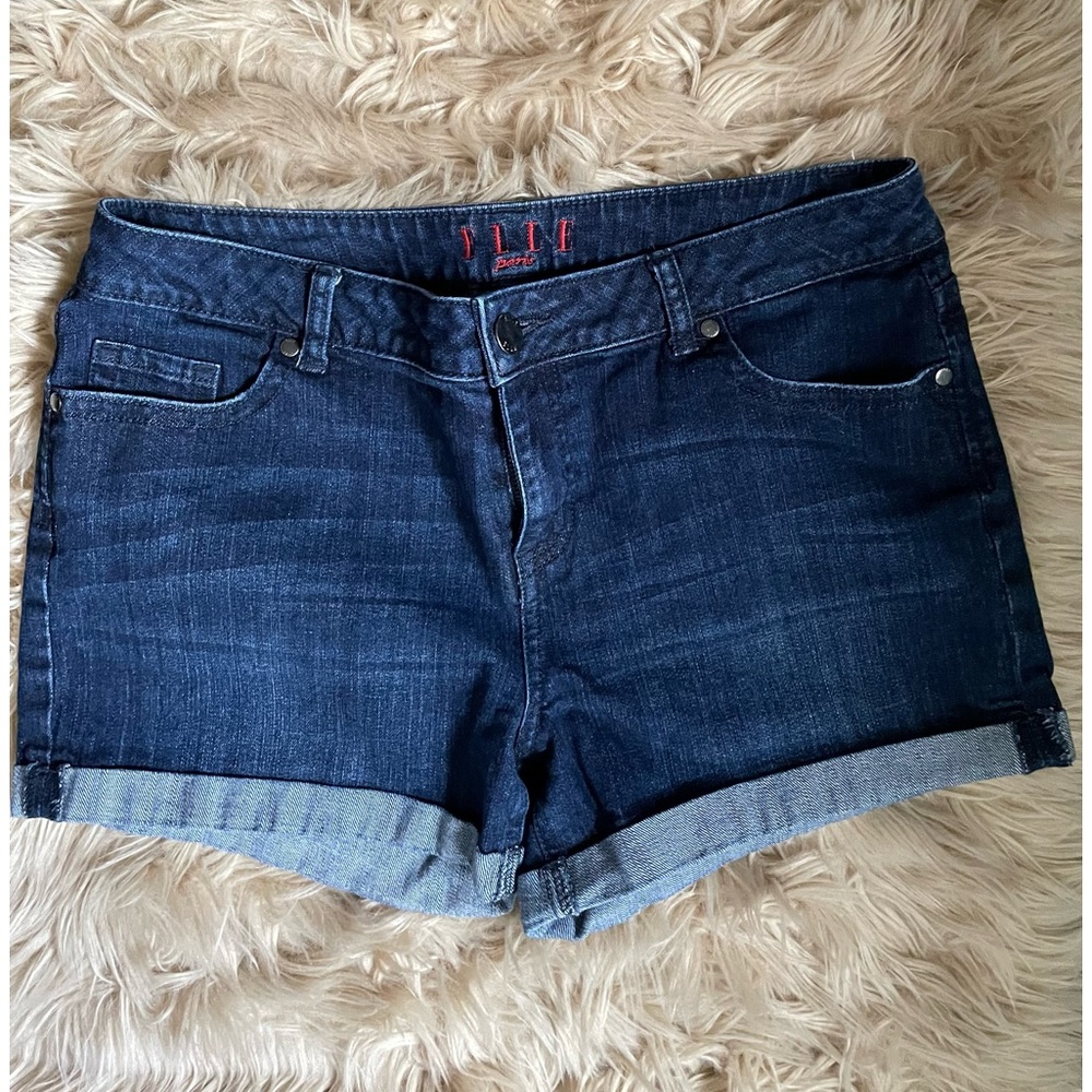 Elle Denim Jean Shorts Dark Wash Cuffed